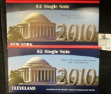 (3) Two Crisp Two Dollar Notes With The Year 2010 In Their Serial Numbers.  The Notes Were Printed I