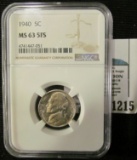 1940 Jefferson Nickel Graded Ms 63 5 Full Steps By Ngc