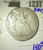 1853 Seated Liberty Half Dollar With Rays