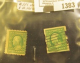 Scott #331 uncancelled and Scott 343 unperforated, but cancelled stamps.