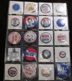 Collection of Richard Nixon Pin-backs and memorabilia in a 20-pocket plastic page.