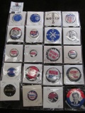 Collection of Richard Nixon Pin-backs and memorabilia in a 20-pocket plastic page.