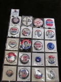 Collection of Richard Nixon Pin-backs and memorabilia in a 20-pocket plastic page.