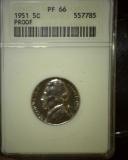 1951 P Jefferson Nickel, ANACS slabbed PF 66.