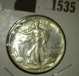 1942 D Walking Liberty Half Dollar, Nice high grade.