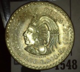 1947 Mexico .900 Fine Silver Five Peso depicting Chief Cuauhtemoc, Gem BU.