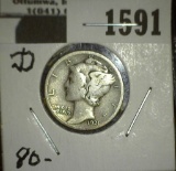 1921 D Key Date Mercury Dime, VG.