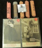 (250) Old Wheat Cents in wrappers and two different Cute.1908 Leap Year Post Cards.