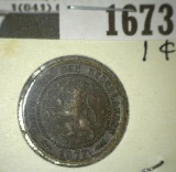 1877 Netherlands One Cent. Brown AU.