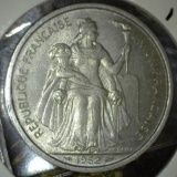 1952 French Oceania Five Francs. Uncirculated.