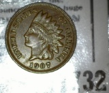 1907 Indian Head Cent, nice original high grade.