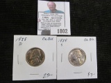 1938 D & S Jefferson Nickels, Both Choice BU.