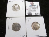 1939 P, D, & S Jefferson Nickels, all Choice BU.