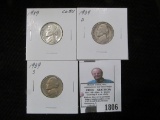 1939 P BU, 39 D VF, & S EF Jefferson Nickels.