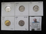 1939 P BU, 39 D VF, 40 P BU, D BU, S Choice BU Jefferson Nickels.