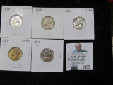 1939 P BU, 39 D VF, 40 P BU, D BU, S Choice BU Jefferson Nickels.