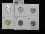 1940 P, 41 P, D, 42 P, D, & 43 P Jefferson Nickels. All Choice to Gem BU.