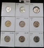 1940 P, 42 S Silver, 46 P, D, 47 P, D, S, 48 D, & S Jefferson Nickels. All Choice to Gem BU.