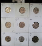 1943 D Silver, 46 D, S, 47 P, D, 48 P, D, S, & 50 D Jefferson Nickels. All Choice to Gem BU.