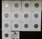 1943 D Silver, 46P, 47 P, 48 P, D, S, 49 D, S, 50 P, D, 51 D, 52 P & DJefferson Nickels. All Choice