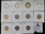 1943 S Silver, 47 P, 48 P, D, 50 P, D, 51 P, D, S, 52 P & S Jefferson Nickels. All Choice to Gem BU.