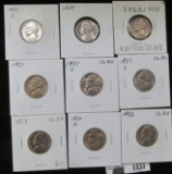 1943 S Silver, 47 P, 48 P, 50 D, 51 P, D, S, 52 P & 53 P Jefferson Nickels. All Choice to Gem BU.