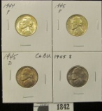 1944 P, 45 P, D, & S Silver World War II Jefferson Nickels, all BU.