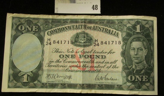 "Commonwealth of Australia" One Pound Banknote, EF, catalog $100