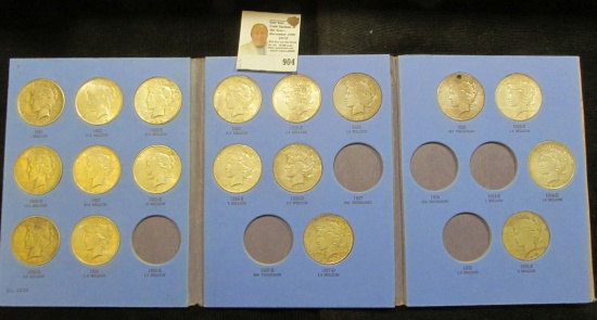 No. 9028 blue Whitman folder "Peace Type Silver Dollar Collection…" containing 1921P, 22P, D, S, 23P