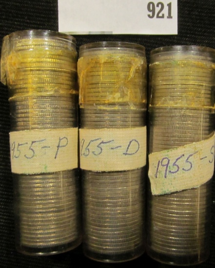 1955 P, D, & S Solid date Brilliant Uncirculated Rolls of Roosevelt Silver Dimes. (3 rolls).
