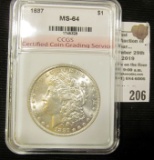 1887 Morgan Silver dollar graded MS 64