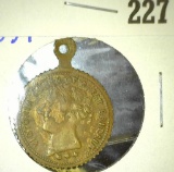 1837 British token/ pendant with queen Victoria on the front.  On the reverse it says 