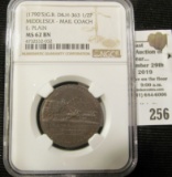 1790's British condor halfpenny token- graded MS 62 by NGC- Middlesex- mail coach