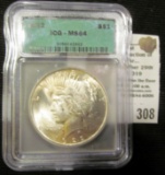 1922 Peace dollar graded MS 64 by ICG