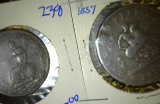 1814 Canadian halfpenny token and 1857 dragon slayer bank of upper Canada bank token