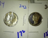 1924 Mercury dime and a cut out Mercury dime