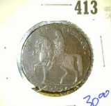 1794 British Condor halfpenny token, Lady Godiva riding a horse in the nude.