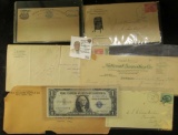(5) different Postal covers and cards dating back to 1872 & Series 1935 One Dollar Silver Certificat