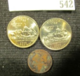 1909 P VDB Lincoln Cent & a pair of 2000 P & D Virginia Statehood Commemorative Quarters, the latter