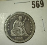 1858 P U.S. Seated Liberty Quarter. Fine.