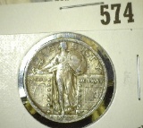 1923 P Standing Liberty Quarter, Toned EF.