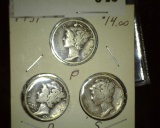 1931 P, D, & S Mercury Dimes. (3 pc. set).