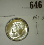 1936 D Mercury Dime, Brilliant Uncirculated with full split bands.