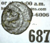 Greek Bronze of 323-317BC Macedonian era, Horrific creature obverse, reverse three pillared altar. A