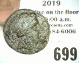 IONIA, Smyrna. Circa 75-50 BCE. AE18, Head of Apollo right wearing laurel wreath, reverse figure sta