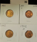 1941, 1941 D, 1942 & 1942 D Lincoln Cents. BU.