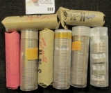 Plastic Coin tube containing a few 1952 P, D & S Jefferson Nickels; 1940 S Solid Date Roll of Lincol