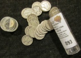 Plastic Coin tube with (50) Mixed date and grade Silver Mercury Dimes. All circulated.