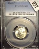 1941 D PCGS slabbed MS66 Mercury Dime.