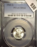 1941 S PCGS slabbed MS66 Mercury Dime.